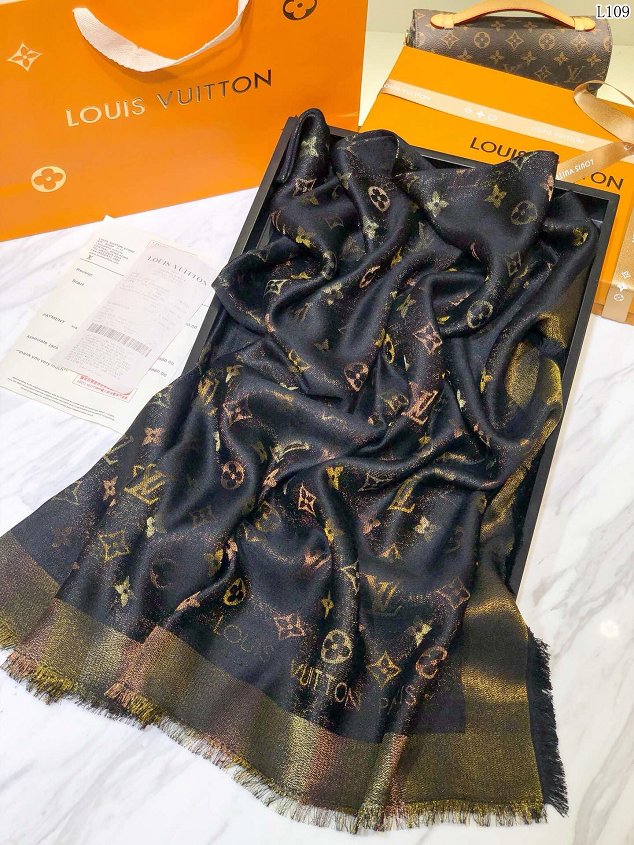 2020 louis vuitton top quality silk scarf L568 black&gold