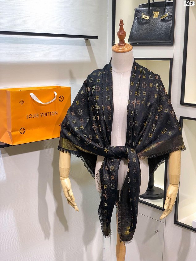 2020 louis vuitton top quality silk scarf L568 black&gold