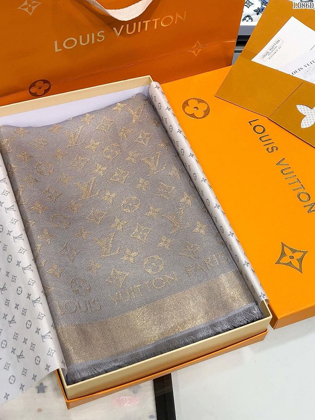 2020 louis vuitton top quality silk scarf L568 light grey&gold(small logo)