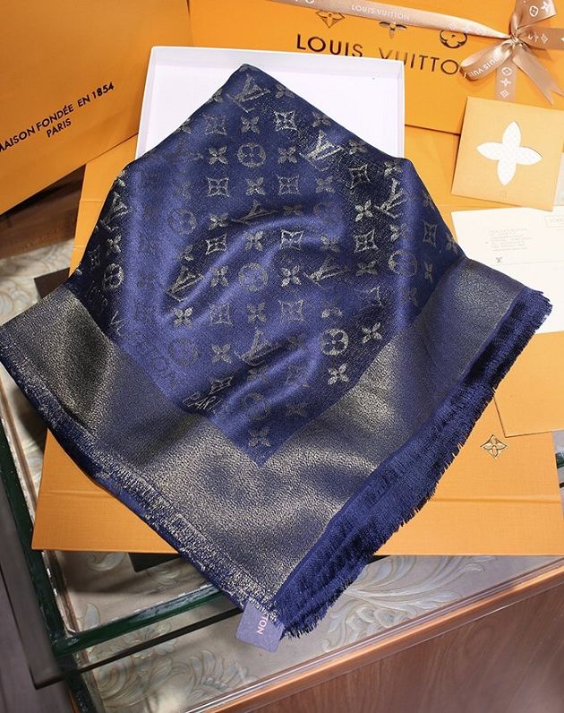 2020 louis vuitton top quality silk scarf L568 royal blue&gold