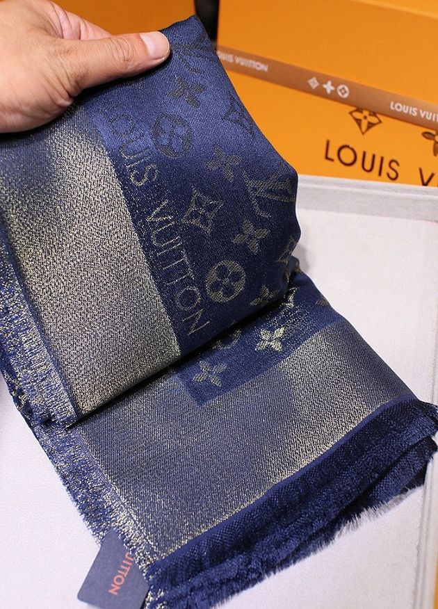 2020 louis vuitton top quality silk scarf L568 royal blue&gold