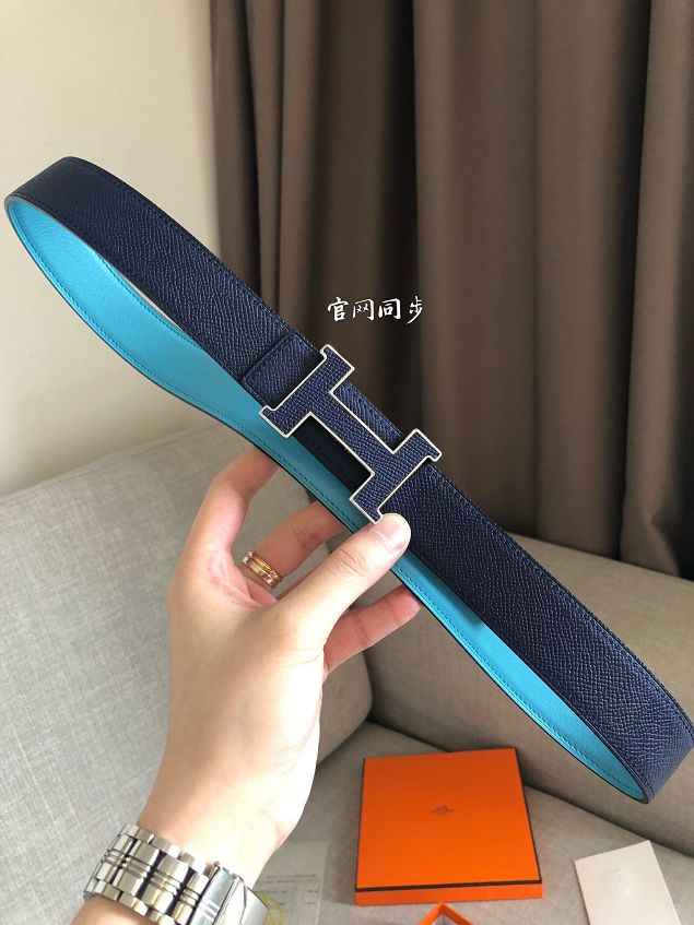 Hermes original epsom leather constance 2 belt 32mm H064550 blue