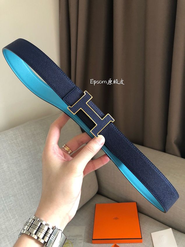 Hermes original epsom leather constance 2 belt 32mm H064550 blue