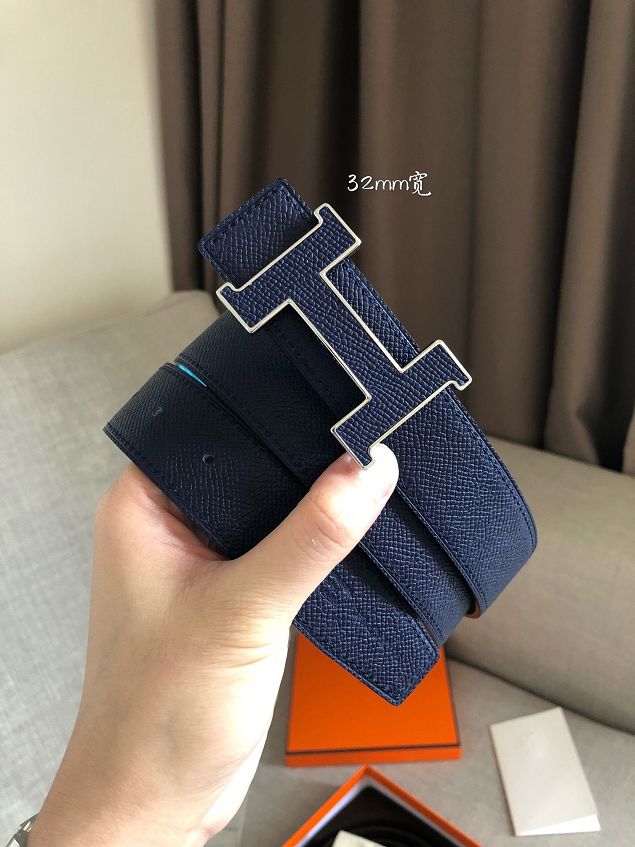 Hermes original epsom leather constance 2 belt 32mm H064550 blue