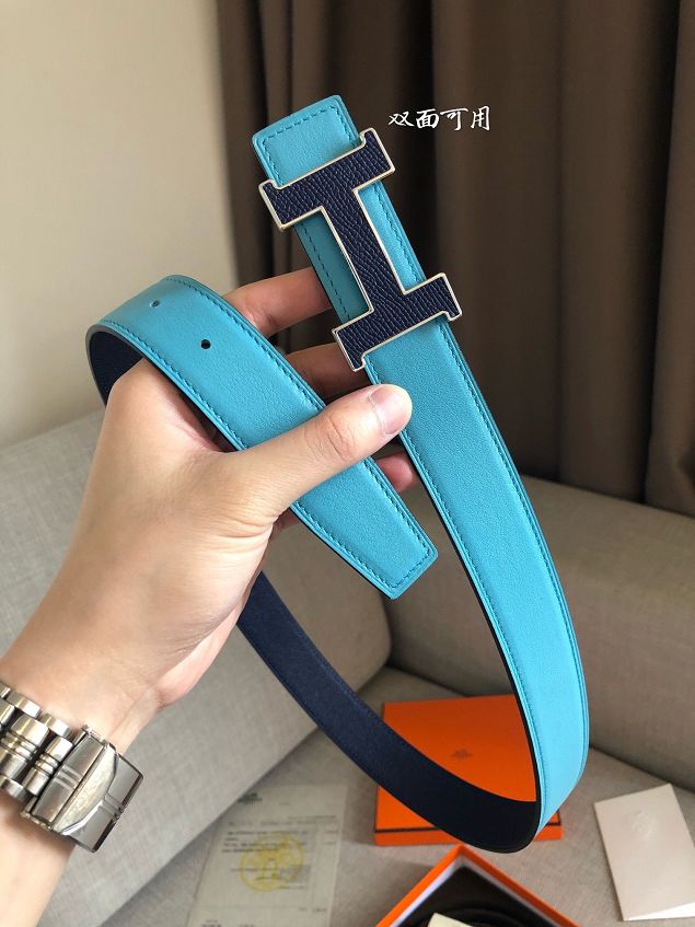 Hermes original epsom leather constance 2 belt 32mm H064550 blue