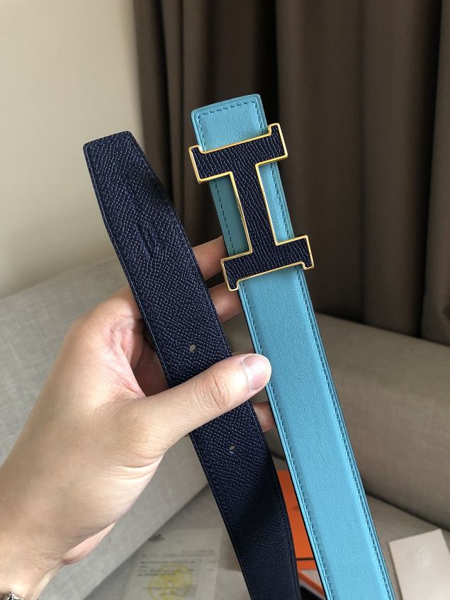 Hermes original epsom leather constance 2 belt 32mm H064550 blue