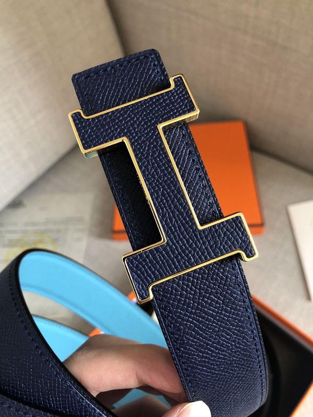 Hermes original epsom leather constance 2 belt 32mm H064550 blue