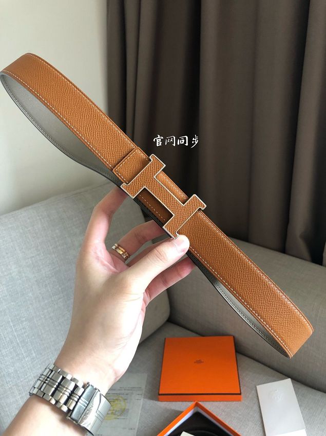 Hermes original epsom leather constance 2 belt 32mm H064550 coffee