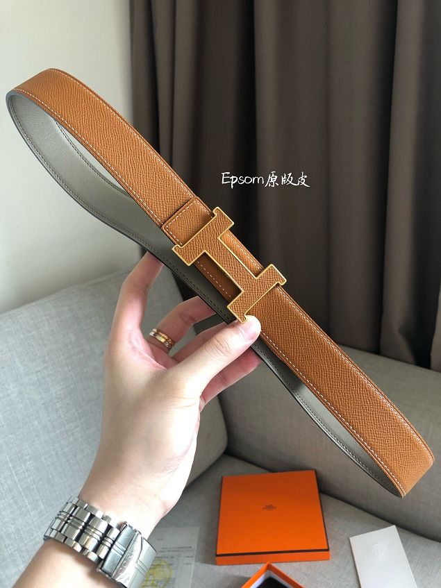 Hermes original epsom leather constance 2 belt 32mm H064550 coffee
