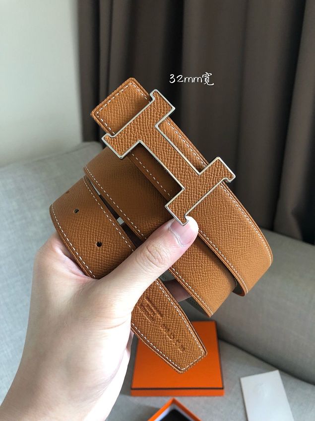 Hermes original epsom leather constance 2 belt 32mm H064550 coffee