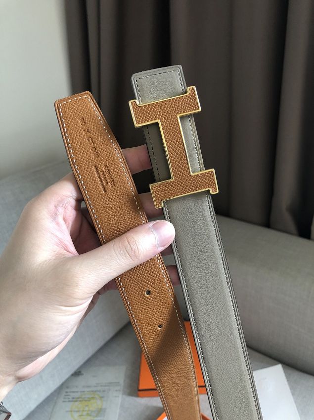 Hermes original epsom leather constance 2 belt 32mm H064550 coffee