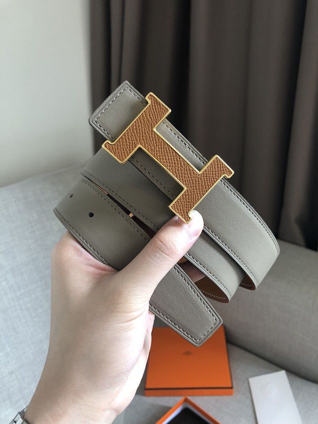 Hermes original epsom leather constance 2 belt 32mm H064550 coffee