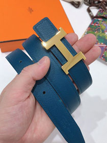 Hermes original epsom leather constance belt 24mm H075396 blue