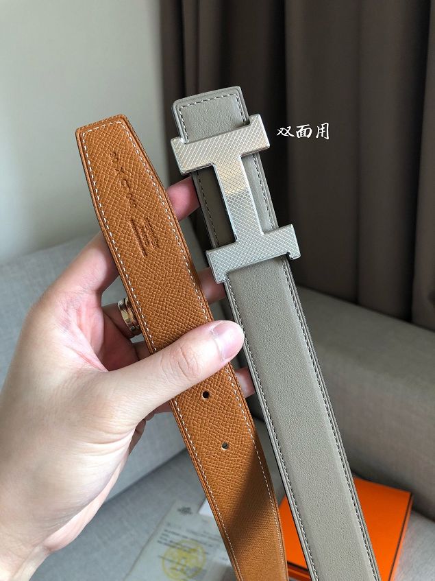 Hermes original epsom leather guillochee belt 32mm H064540 coffee