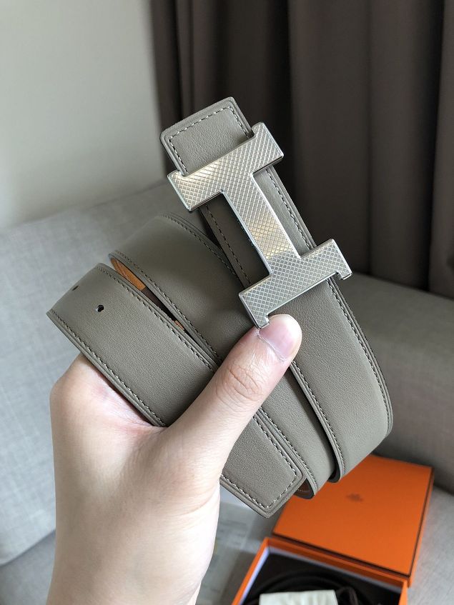 Hermes original epsom leather guillochee belt 32mm H064540 coffee