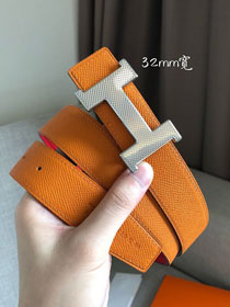 Hermes original epsom leather guillochee belt 32mm H064540 orange