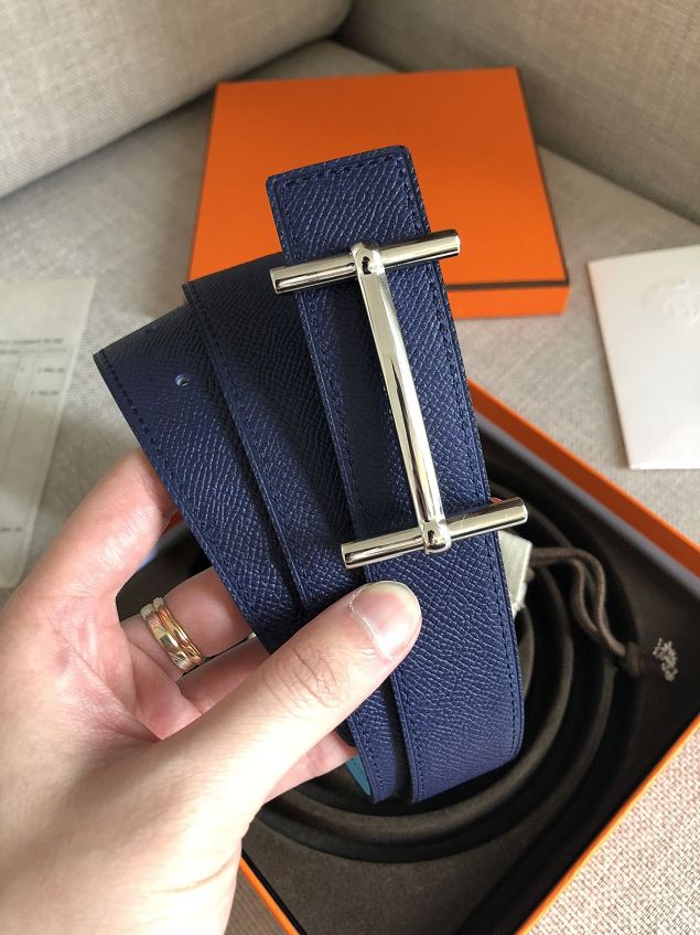 Hermes original epsom leather mores H belt 32mm H075395 blue