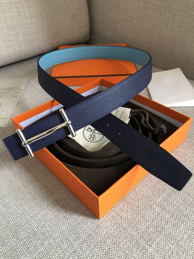 Hermes original epsom leather mores H belt 32mm H075395 blue