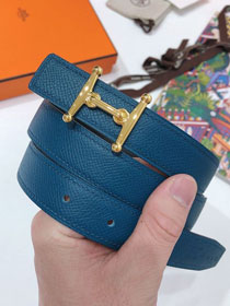 Hermes original epsom leather mors H 24mm belt H077922 blue