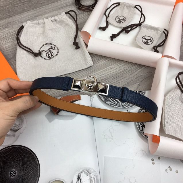 Hermes original epsom leather rivale belt 18mm H076307 navy blue