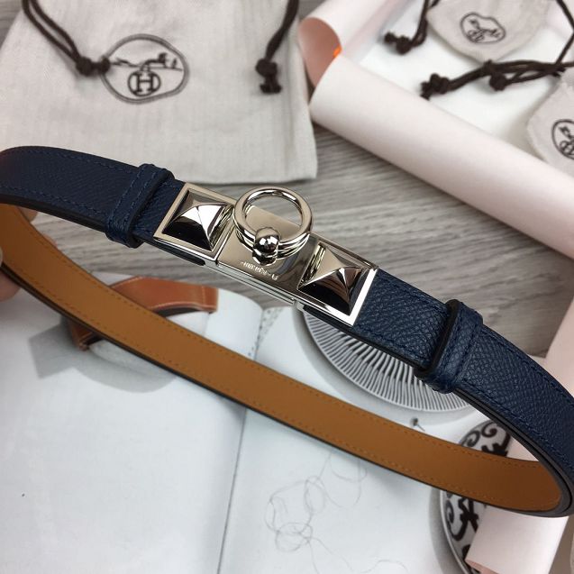 Hermes original epsom leather rivale belt 18mm H076307 navy blue