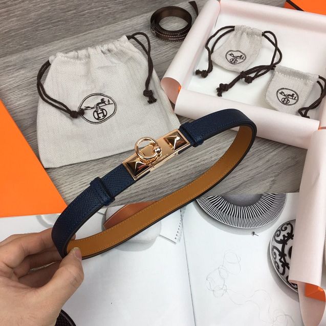 Hermes original epsom leather rivale belt 18mm H076307 navy blue