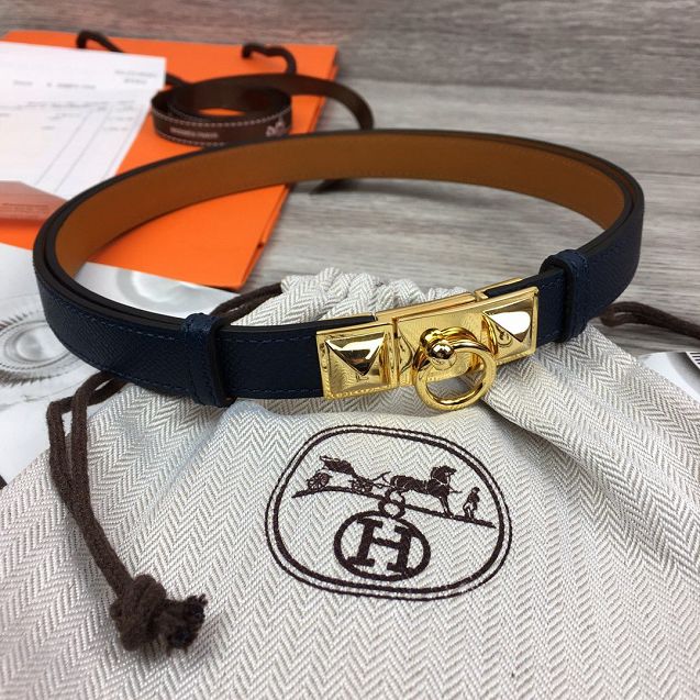 Hermes original epsom leather rivale belt 18mm H076307 navy blue