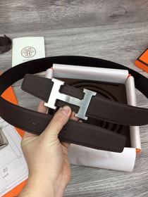 Hermes original togo leather H belt reversible 32mm H064544 dark coffee
