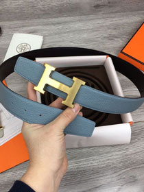 Hermes original togo leather H belt reversible 32mm H064544 light blue