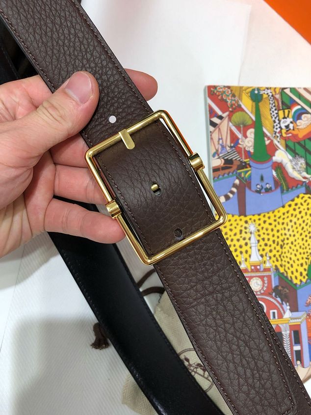 Hermes orignal togo leather reversible belt 32mm H071438 dark coffee