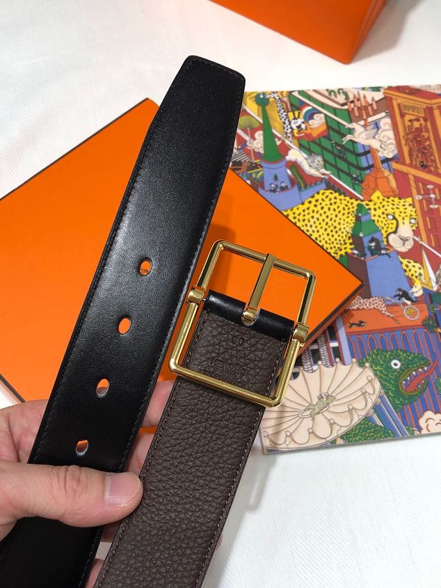 Hermes orignal togo leather reversible belt 32mm H071438 dark coffee