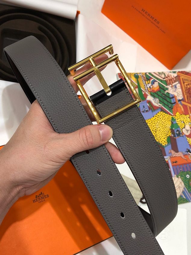 Hermes orignal togo leather reversible belt 32mm H071438 grey