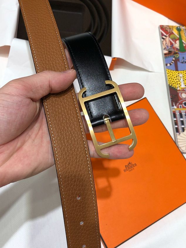 Hermes orignal togo leather reversible belt 32mm H071439 coffee