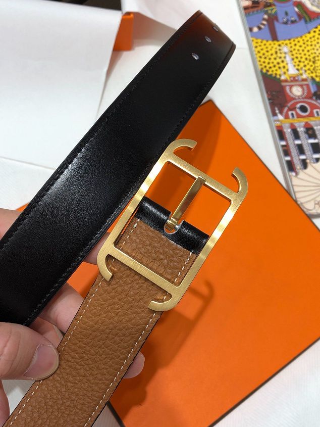 Hermes orignal togo leather reversible belt 32mm H071439 coffee