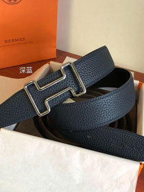 Hermes orignal togo leather reversible belt 32mm H077941 dark blue