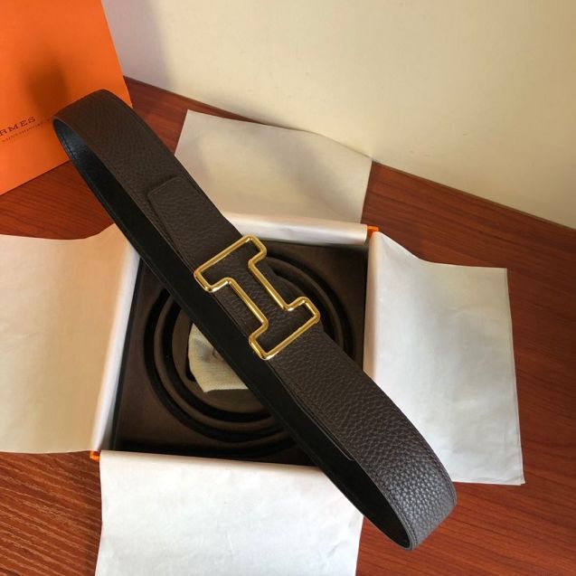 Hermes orignal togo leather reversible belt 32mm H077941 dark coffee