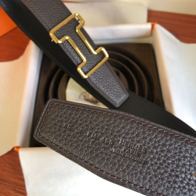 Hermes orignal togo leather reversible belt 32mm H077941 dark coffee