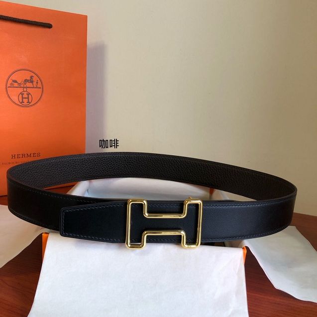 Hermes orignal togo leather reversible belt 32mm H077941 dark coffee