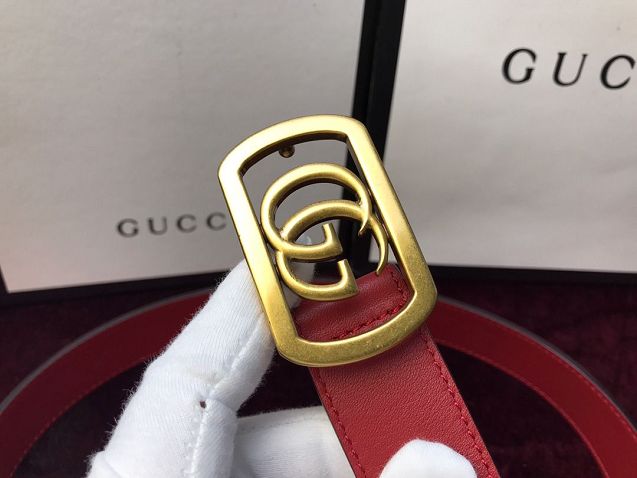 GG original calfskin framed double G buckle belt 575587 red