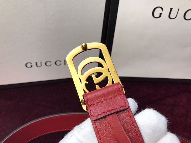 GG original calfskin framed double G buckle belt 575587 red