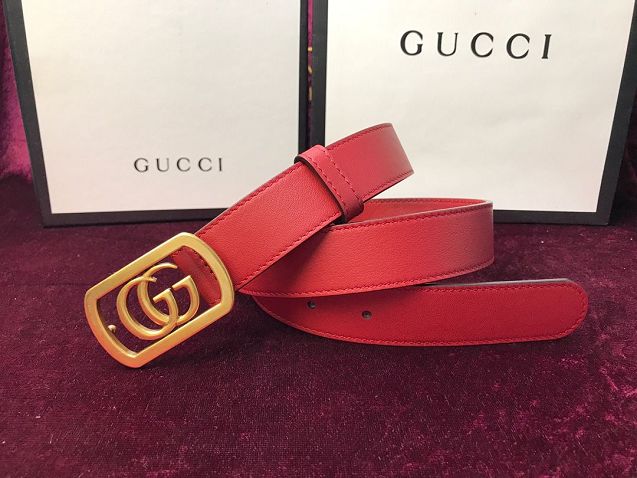 GG original calfskin framed double G buckle belt 575587 red