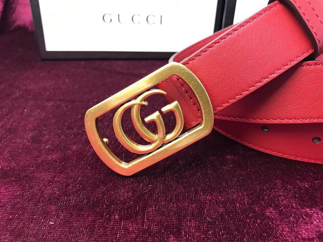 GG original calfskin framed double G buckle belt 575587 red