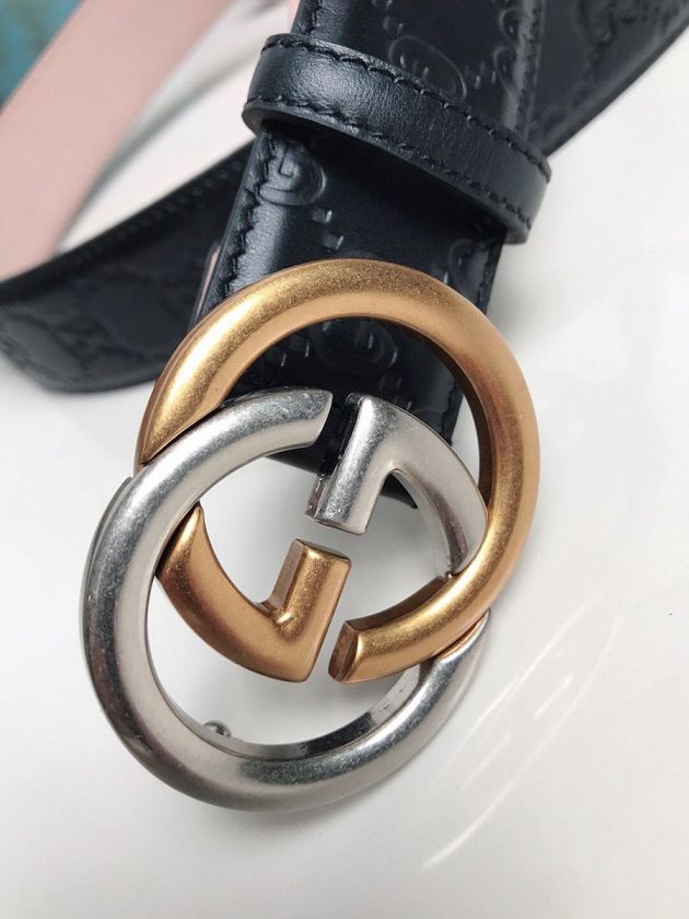 GG original signature calfskin 30mm belt 411925 black