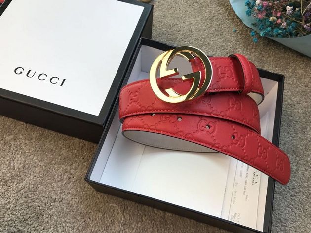 GG original signature calfskin 35mm belt 411926 red