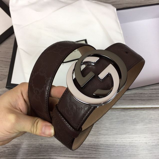 GG original calfskin bees 38mm belt 370543 brown