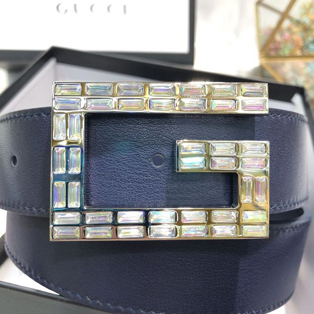 GG original calfskin square G buckle 35mm belt 550106 blue