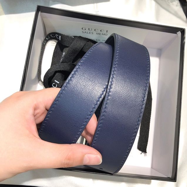 GG original calfskin square G buckle 35mm belt 550106 blue