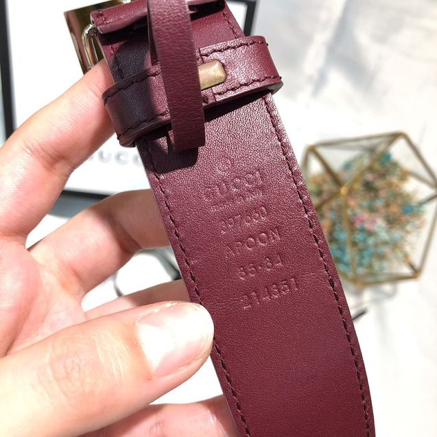 GG original calfskin square G buckle 35mm belt 550106 bordeaux