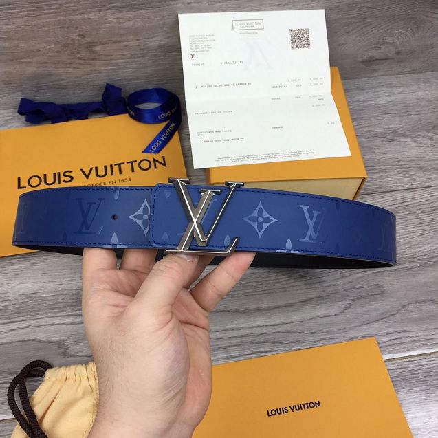 Louis vuitton original calfskin pyramide 40mm belt M0121T blue