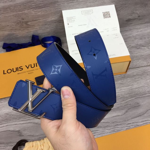 Louis vuitton original calfskin pyramide 40mm belt M0121T blue